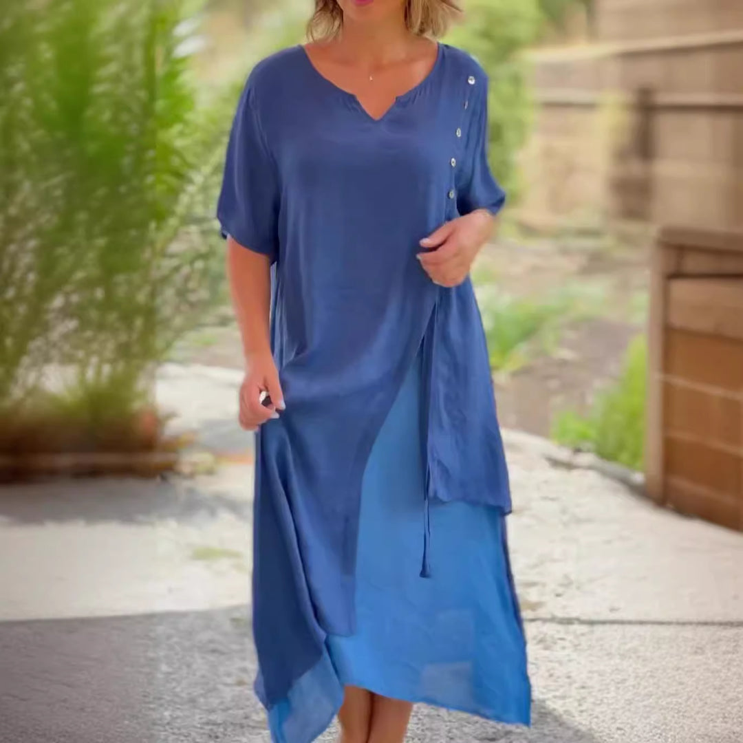 Damen Midi-Kleid mit seitlichem Schlitz und knöpfbarem Detail Echo Archiv