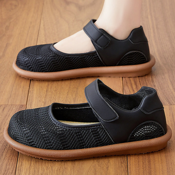 Damen nan atmungsaktive Mary-Jane Slipper mit Klettverschluss und ergonomischer Komfortsohle Echo Archiv