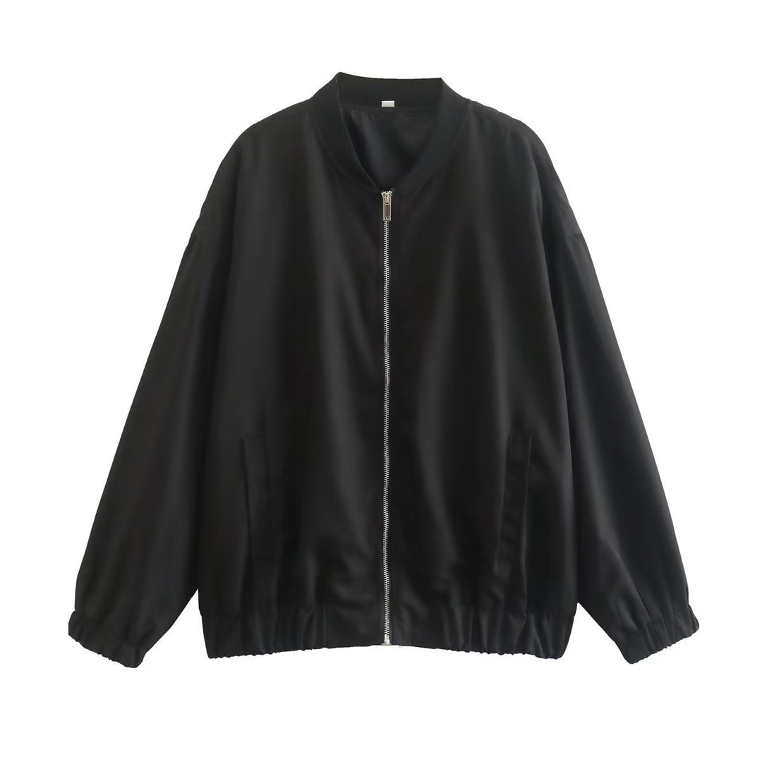 Unisex leichter Oversize-Bomber mit durchgehendem Metallreißverschluss geripptem Kragen und elastischem Saum – Brevano