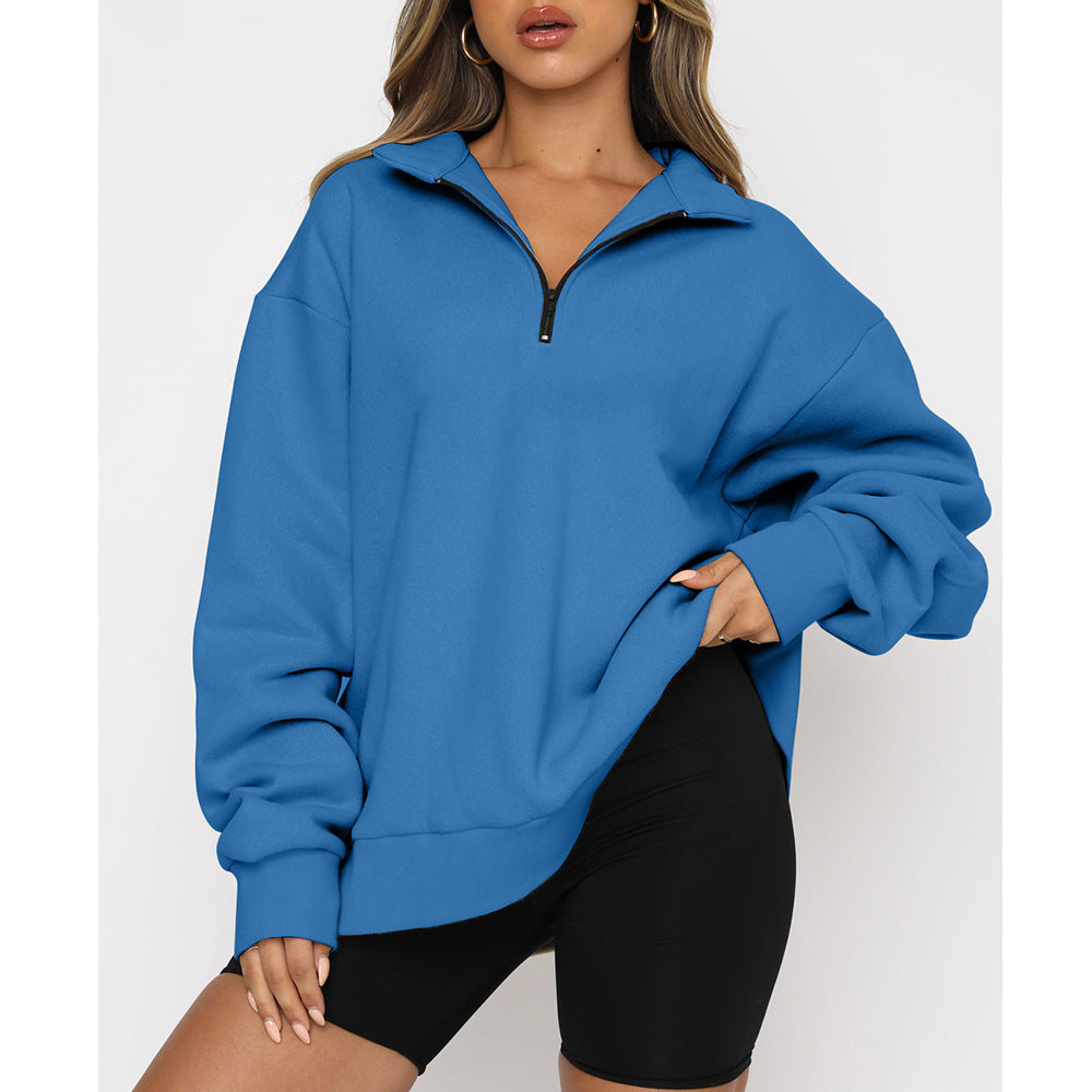 Damen nan oversized Sweatshirt mit halbem Reißverschluss, Stehkragen und überschnittener Schulter Echo Archiv