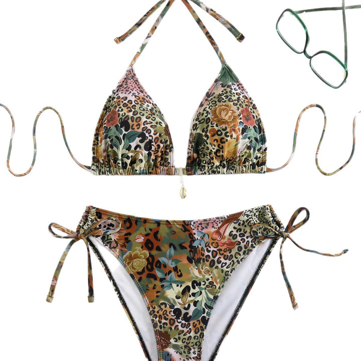 Damen Triangel-Bikini-Set mit floralem Leopardenmuster Echo Archiv