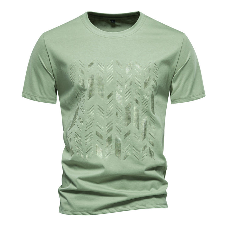 Herren nan Rundhalsshirt aus Baumwollmix mit geometrischer Laserperforation und geradem Schnitt Echo Archiv