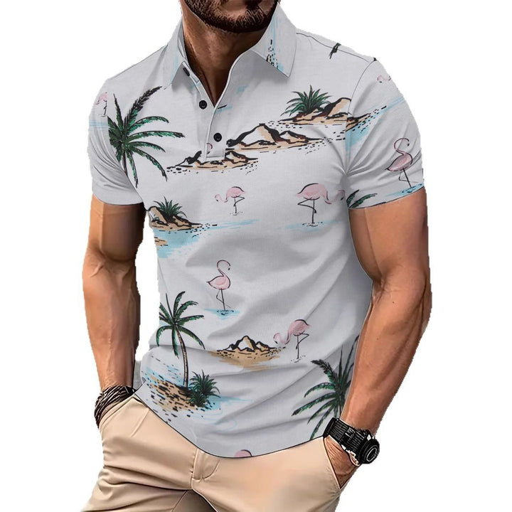 Herren Poloshirt mit tropischem Motiv und modernem Schnitt Echoarchiv