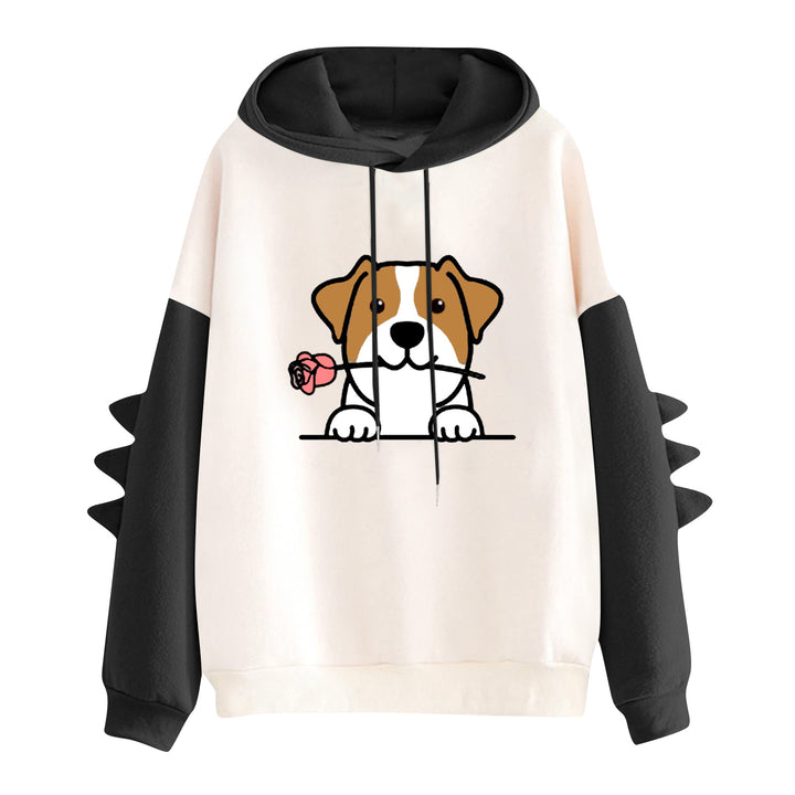 Damen Kapuzenpullover mit niedlichem Hunde‑und‑Katzen‑Print und 3D-Stacheln an den Ärmeln – Auréline
