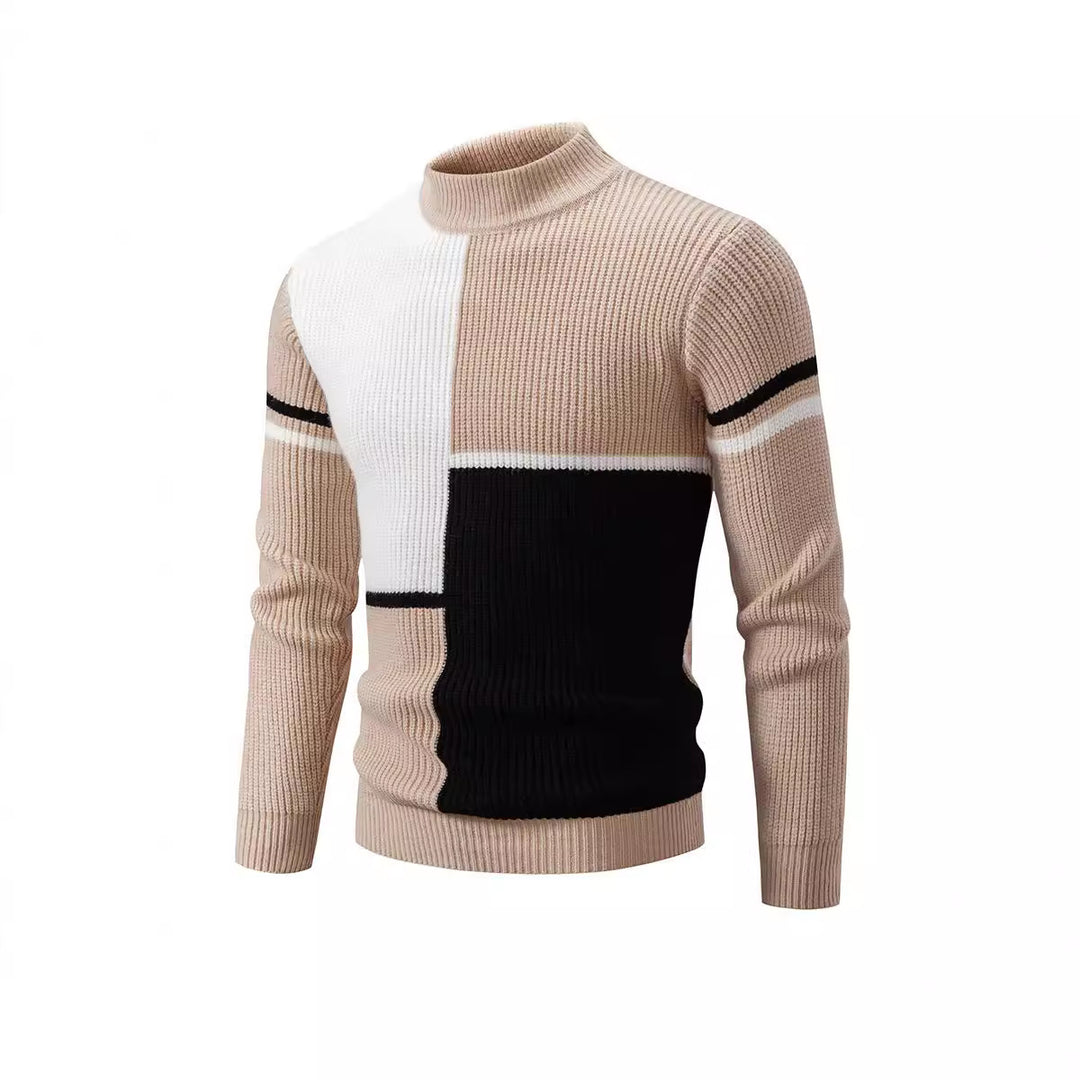 Herren Strickpullover mit modischen Farbblock-Design und hohem Kragen Echoarchiv