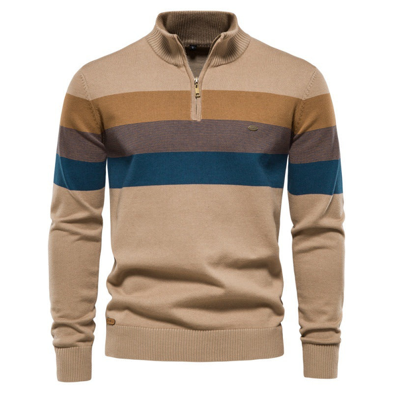 Herren Strickpullover mit modischem Stehkragen und feinen Streifen Echoarchiv