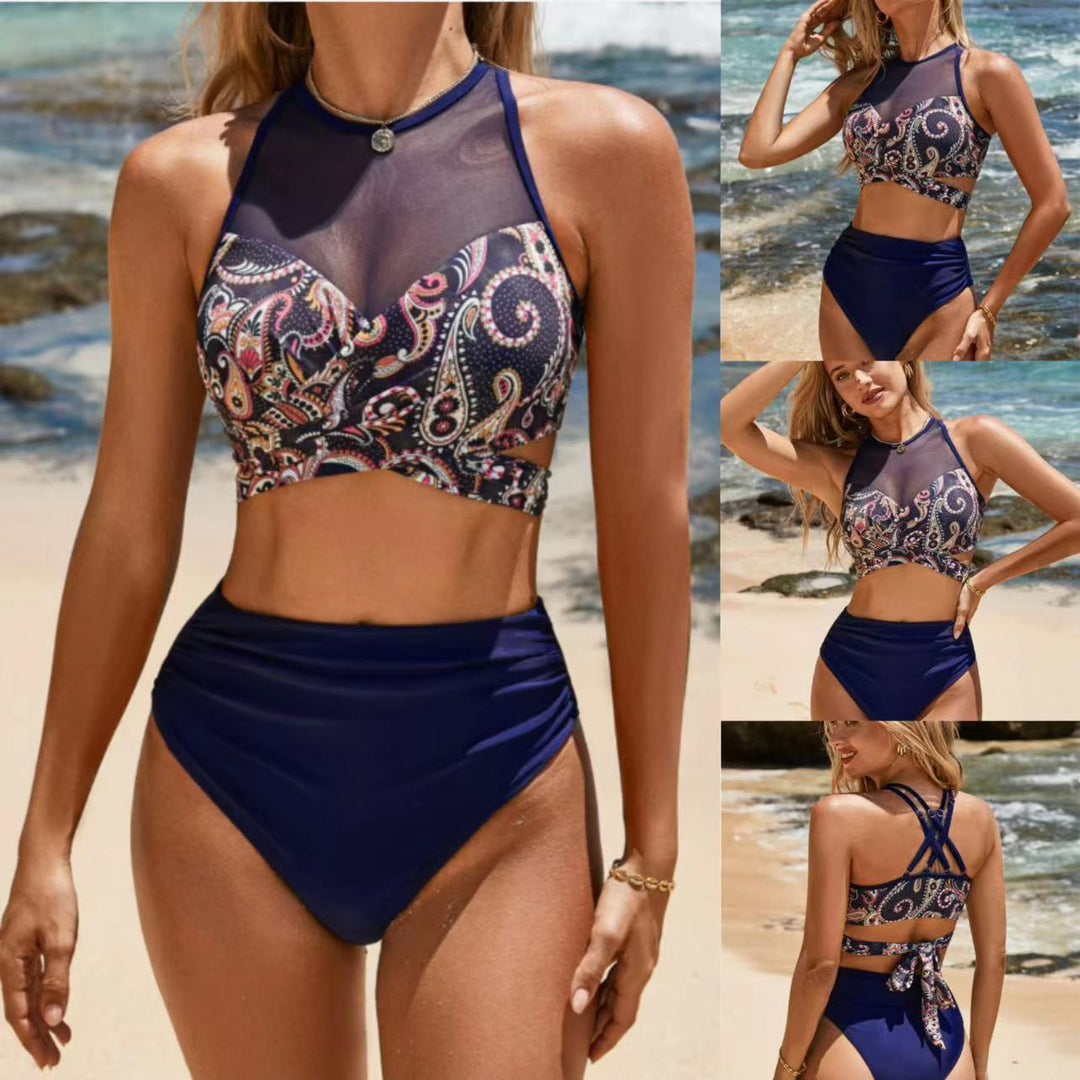 Damen Bikini-Set mit hoch geschnittenem Slip und Netzdetails Echo Archiv