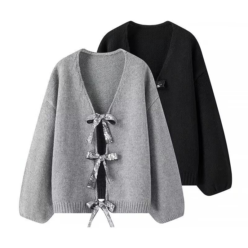 Damen Strickcardigan mit V-Ausschnitt und dreifachen Pailletten‑Schleifen Echo Archiv