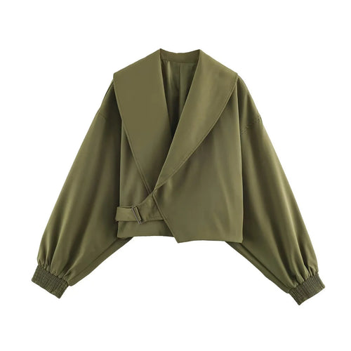 Damen kurze Oversize Jacke mit großem Schalkragen und Ballonärmeln – Célinea