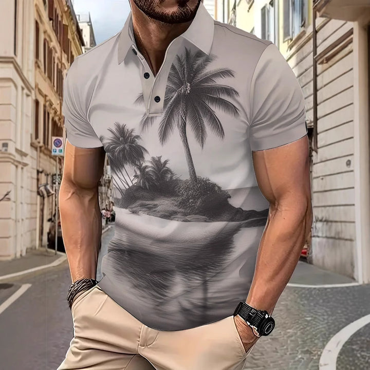 Herren Polohemd mit tropischem Motiv im Vintage-Stil Echoarchiv
