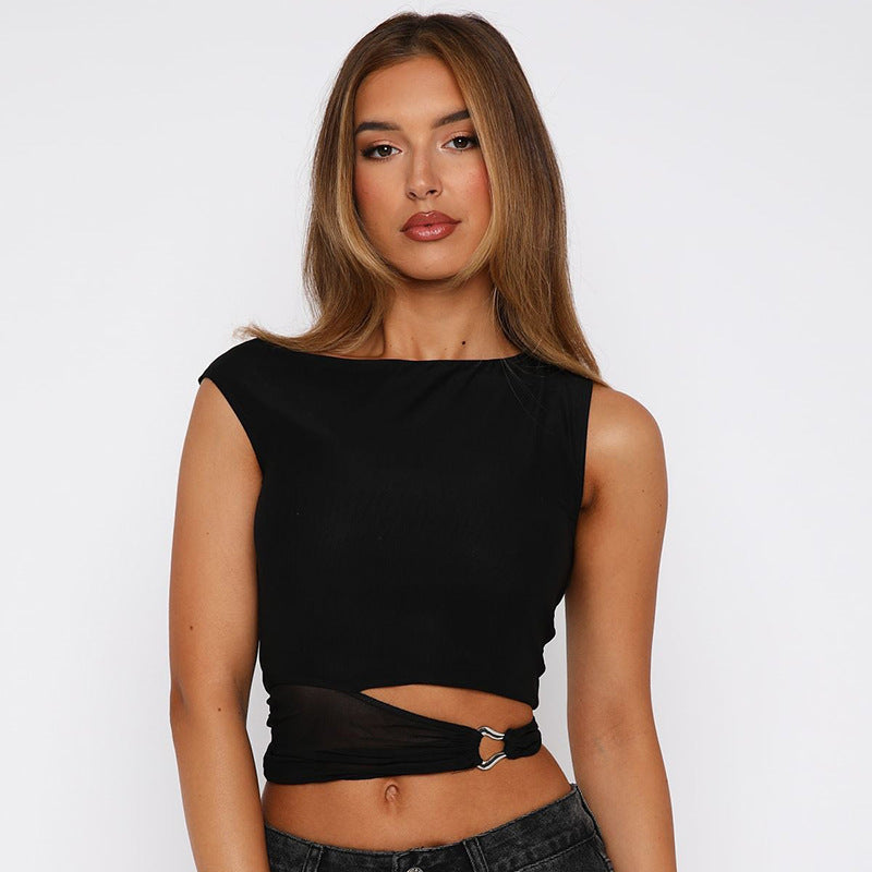 Damen Crop-Top mit schickem Wickeldesign und dekorativem Gürtel Echo Archiv