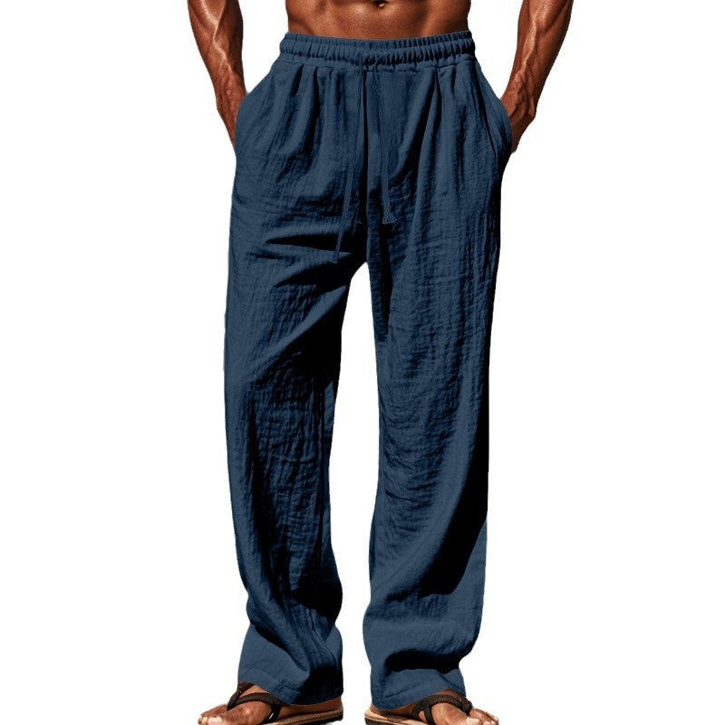 Herren nan weite Leinen-Loungehose mit elastischem Tunnelzugbund, Kordelzug und geradem Bein Echo Archiv