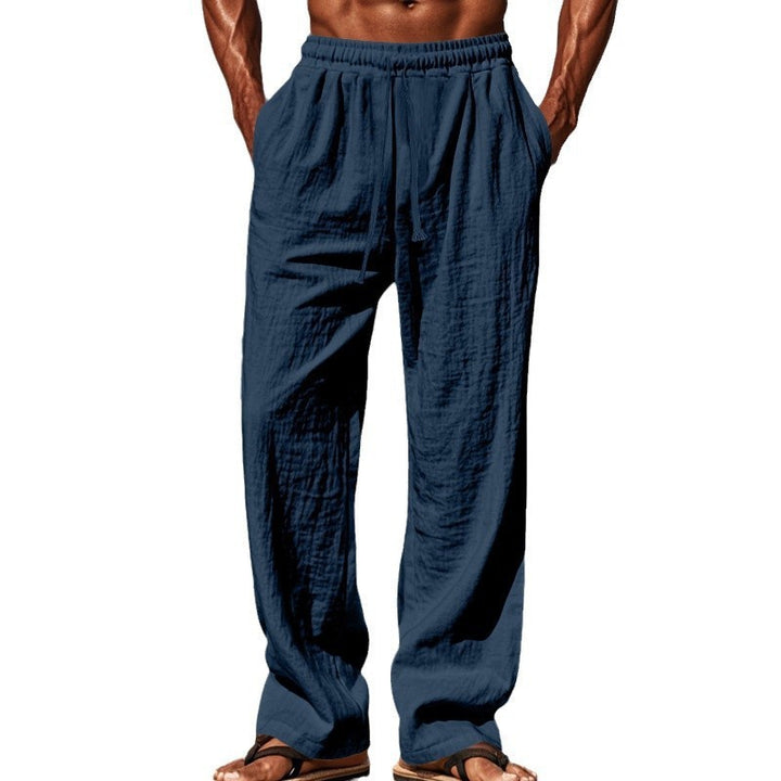 Herren nan weite Leinen-Loungehose mit elastischem Tunnelzugbund, Kordelzug und geradem Bein Echo Archiv