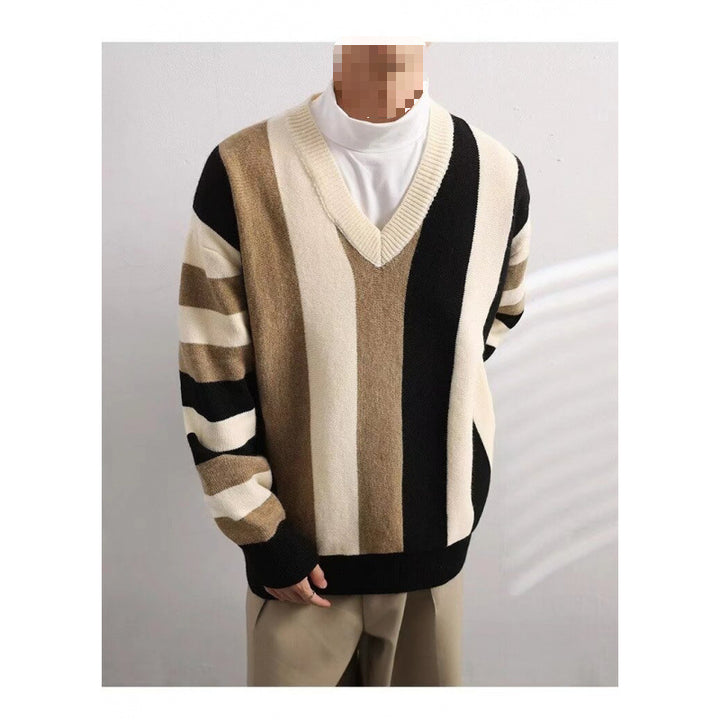 Stylischer grob gestrickter Pullover für Herren mit V-Ausschnitt Echo Archive
