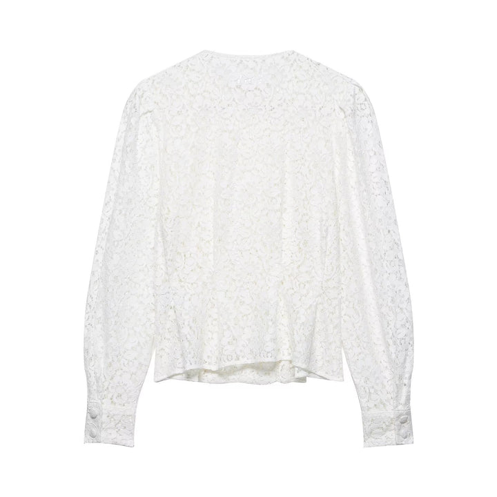 Damen Spitzenbluse im Jackenlook mit floralem Spitzenmuster und Zierknopfleiste Echo Archiv