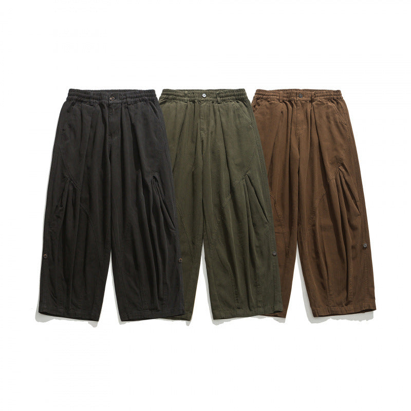 Unisex Weite Plissee-Culottehose mit elastischem Bund, tiefen Eingrifftaschen und legerer 3/4‑Länge Echo Archiv