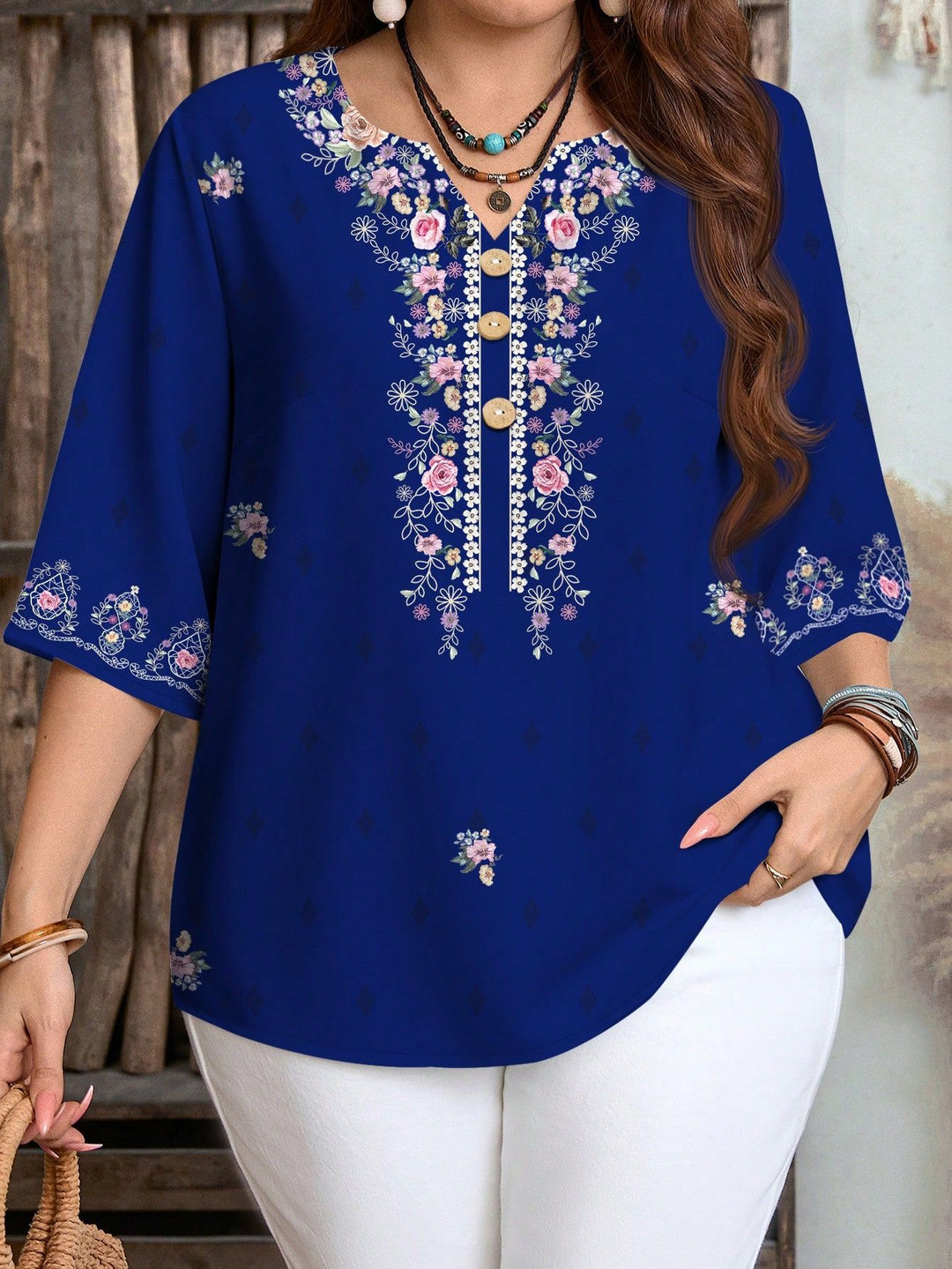 Damen Bluse mit Blumenmuster und Knopfleiste Echo Archiv
