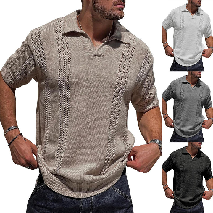 Herren Kurzarm Strickpullover mit strukturierter Oberfläche und Polokragen Echoarchiv