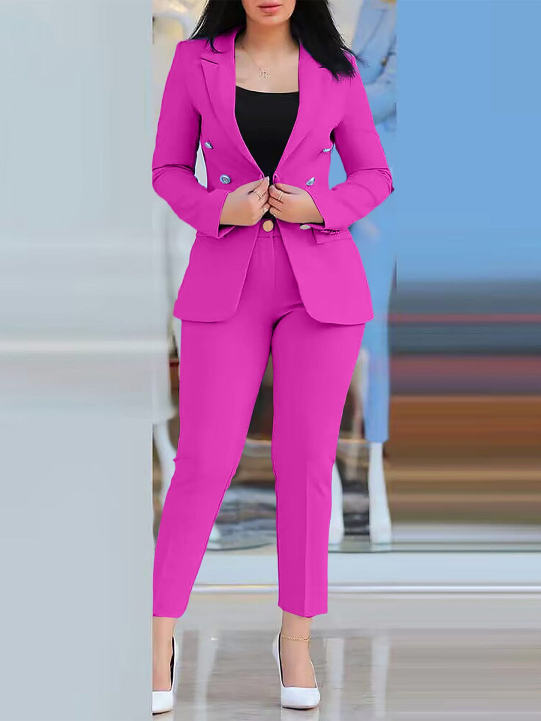 Damen Elegantes Anzug-Set mit tailliertem Blazer und schmalen Hosen Echoarchiv