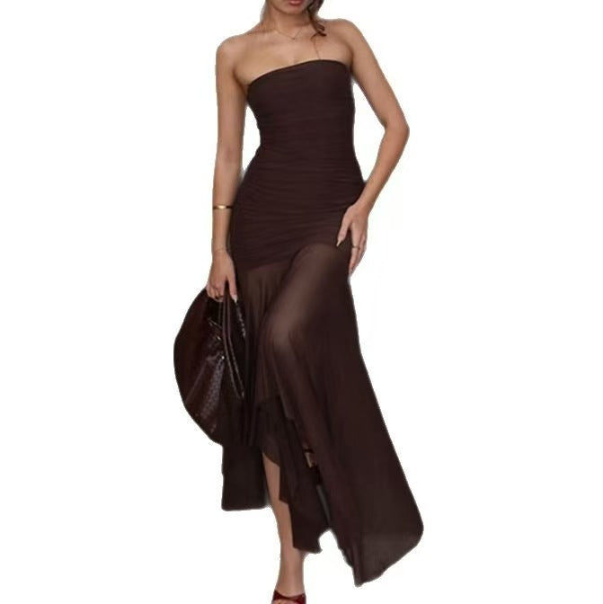 Damen Strapless Maxikleid mit eleganter Raffung und transparentem Rock Echo Archiv