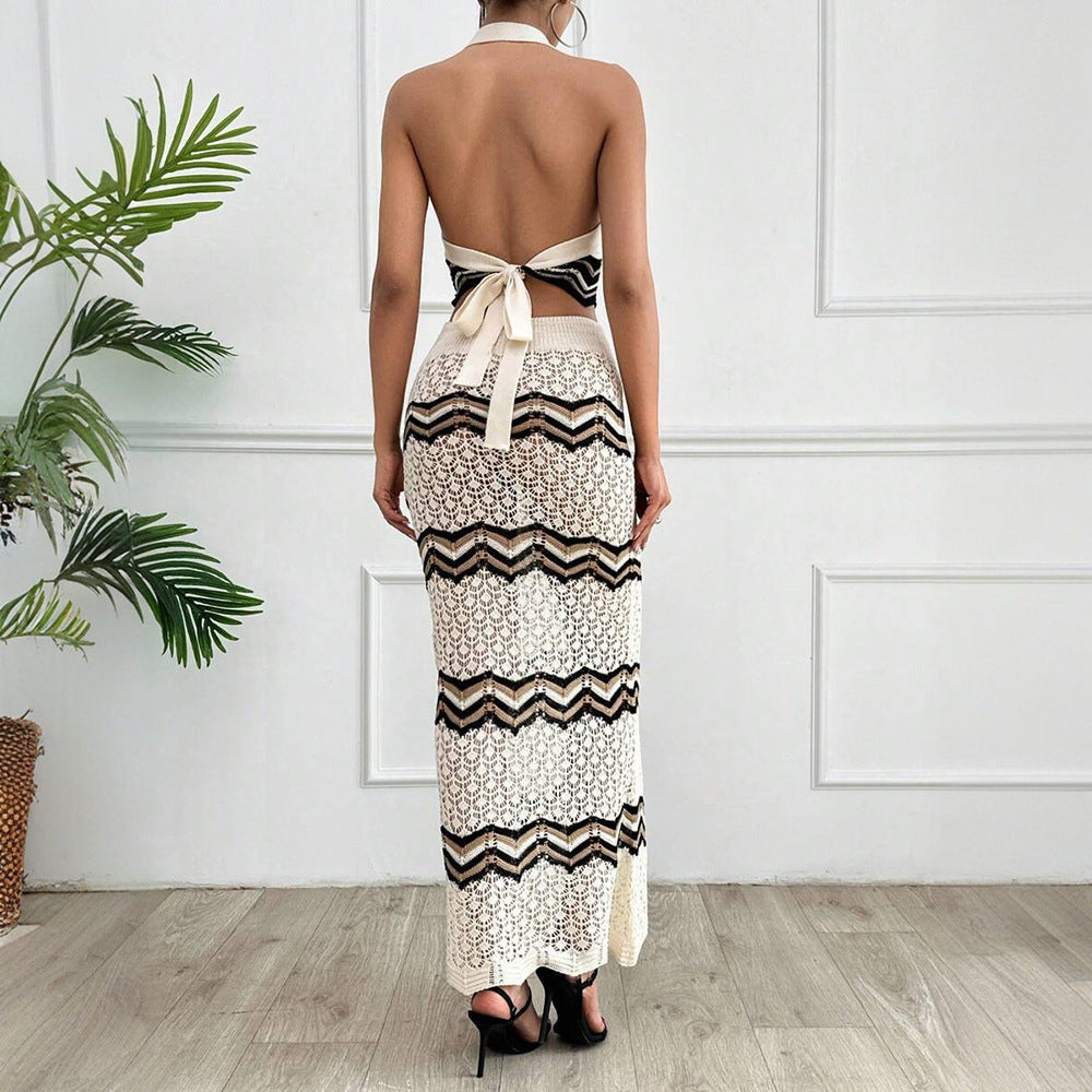 Damen elegantes Cropped Top und Maxi-Rock Set Echo Archiv
