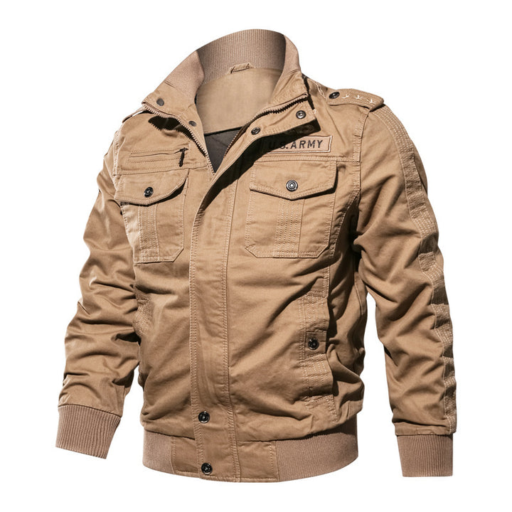Herren Militärisch inspirierte Canvas-Bomberjacke mit Epauletten und Pattentaschen Echo Archiv