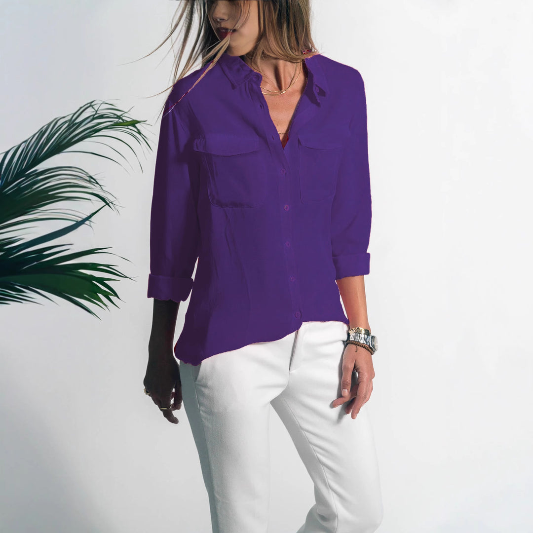 Damen Leichtes Hemd Bluse mit Brusttaschen und Lockerer Passform Echoarchiv
