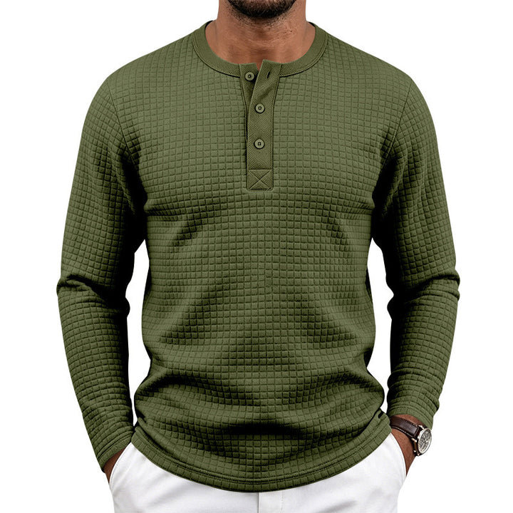 Herren Texturiertes Thermo-Henley-Langarmshirt mit Waffelstruktur und abgerundetem Saum Echoarchiv