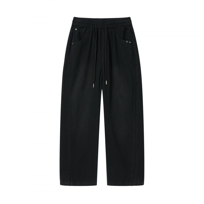 Damen weite High-Waist-Hose mit Elastikbund, Kordelzug und aufgesetzten Taschen Echo Archiv