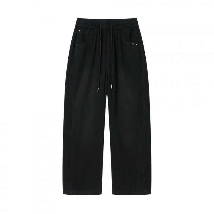 Damen weite High-Waist-Hose mit Elastikbund, Kordelzug und aufgesetzten Taschen Echo Archiv