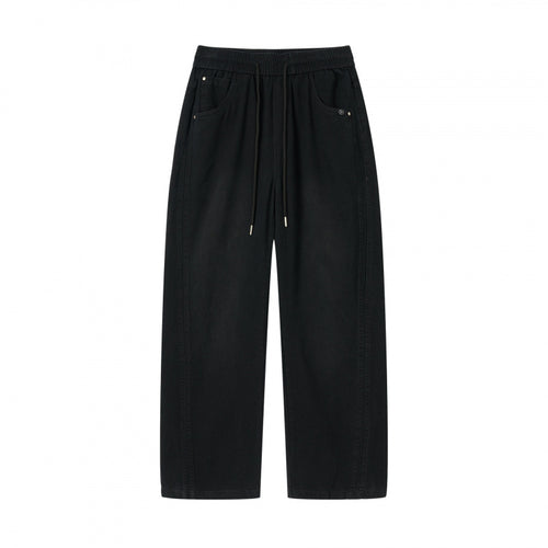 Damen weite High-Waist-Hose mit Elastikbund, Kordelzug und aufgesetzten Taschen Echo Archiv