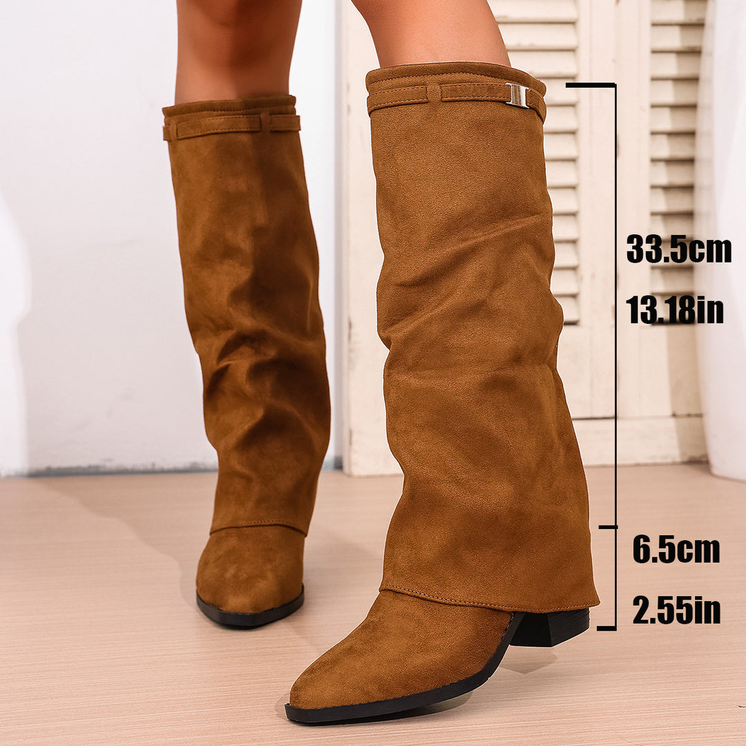 Damen nan knielange Slouch-Stiefel mit spitzer Zehenpartie und niedrigem Blockabsatz Echo Archiv