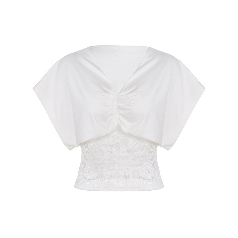 Damen elegantes Oberteil mit Spitze und Raffung Echo Archiv