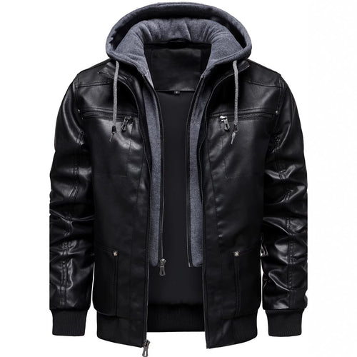 Herren Sportliche Lederjacke mit Kapuze Echo Archiv