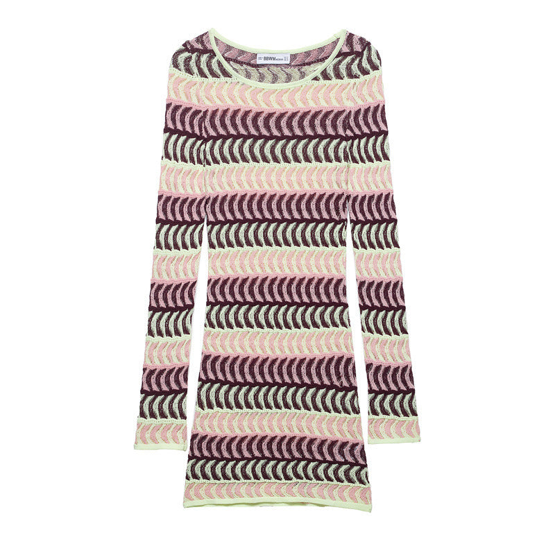 Damen nan gestricktes Feinstrick-Minikleid mit transparentem Wellenstruktur-Muster und Rundhalsausschnitt Echo Archiv