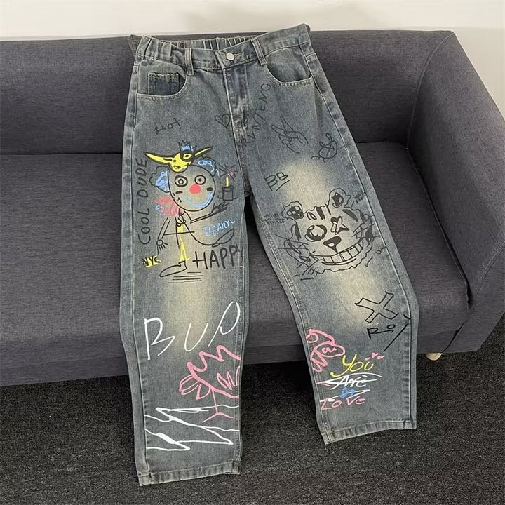 Damen Modische Jeans mit kreativem Grafikdruck Echoarchiv