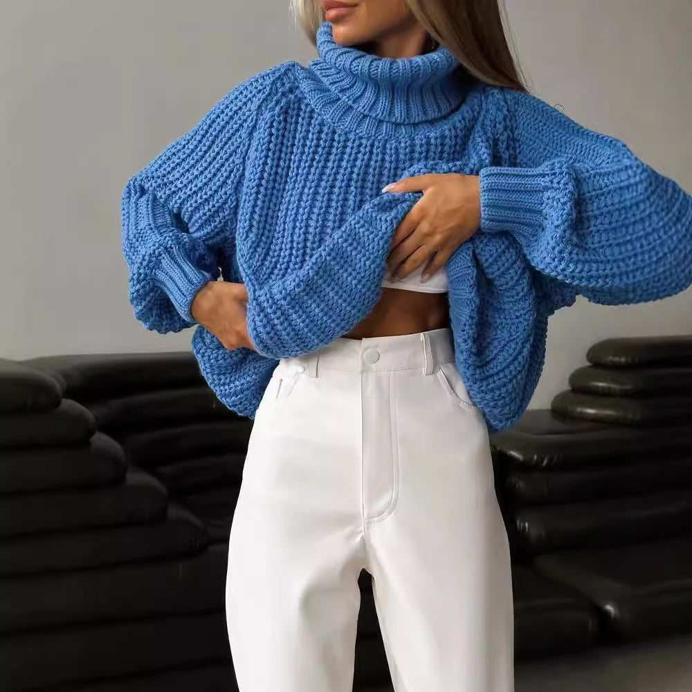 Damen Oversized Grobstrick-Pullover mit Rollkragen und weitem Schnitt Echoarchiv