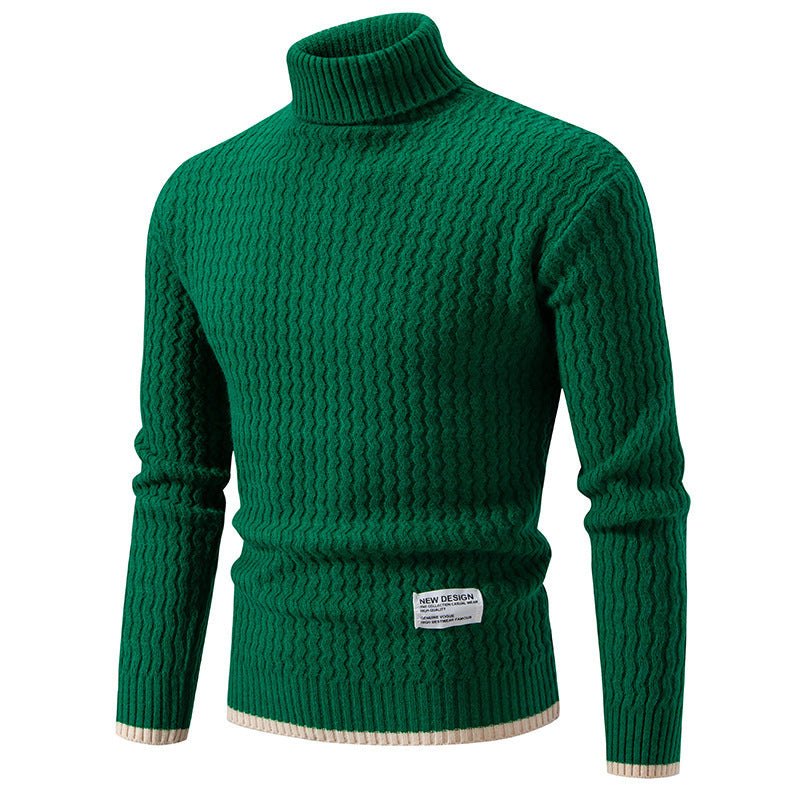 Herren Strickpullover mit hohem Kragen und strukturiertem Zopfmuster Echoarchiv