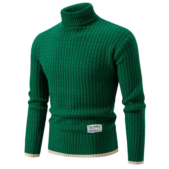 Herren Strickpullover mit hohem Kragen und strukturiertem Zopfmuster Echoarchiv