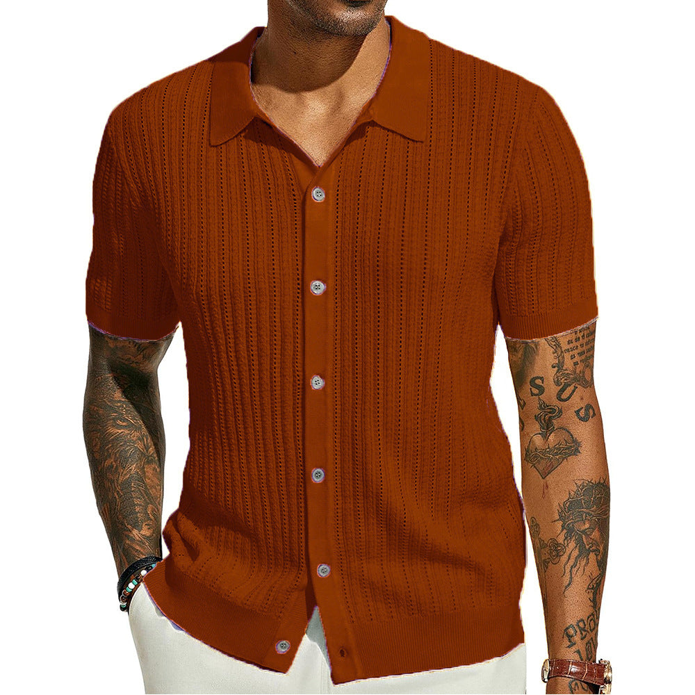 Herren Kurzarm Strickhemd mit feiner Lochstruktur und klassischem Kragen Echoarchiv