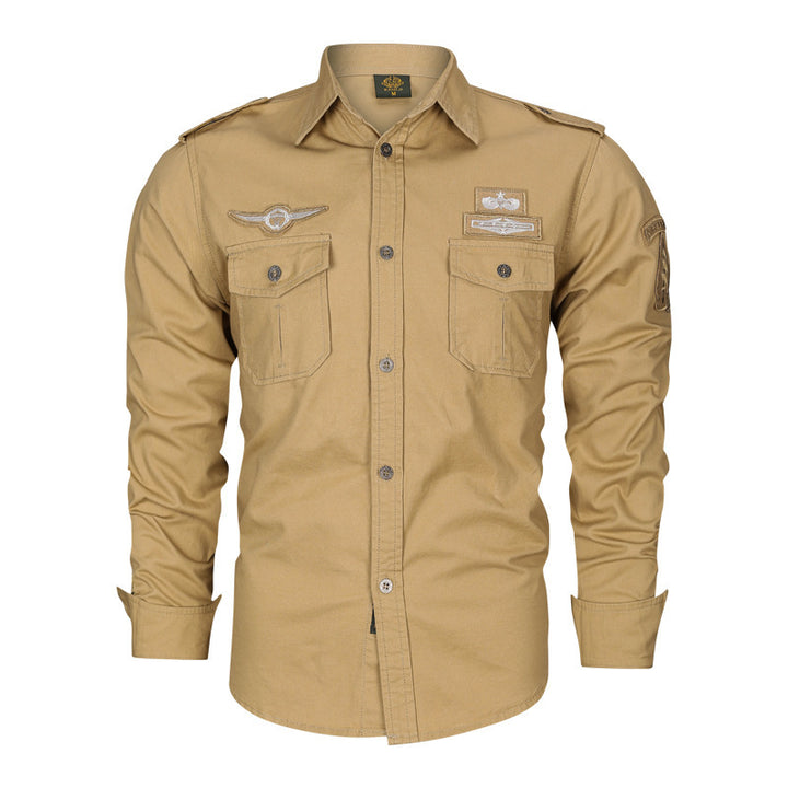 Herren Hemd im Military‑Style mit Schulterepauletten, Brustpattentaschen und Badge‑Applikationen – Arvello