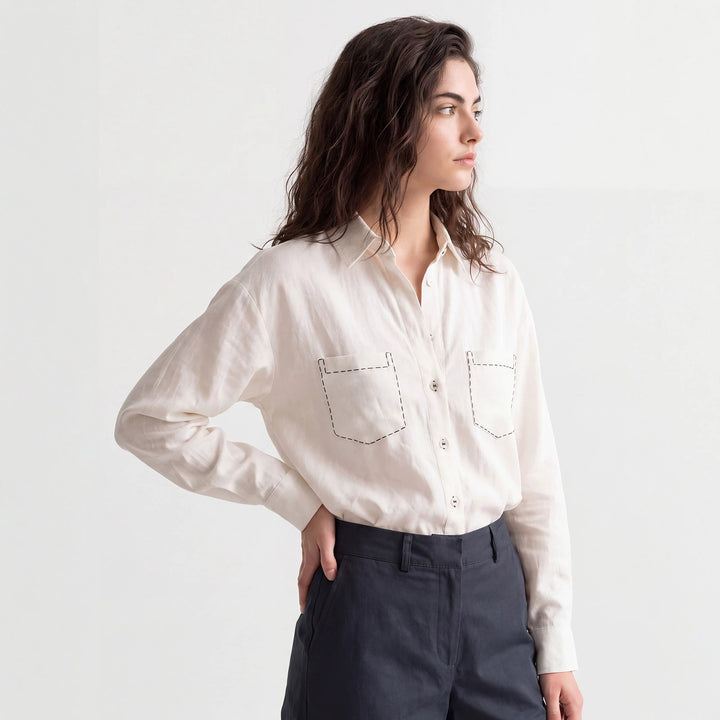 Damen Modische Langarmbluse mit Brusttaschen Echo Archiv
