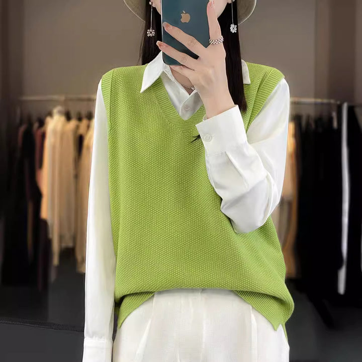 Damen Oversize Strickweste mit tiefem V‑Ausschnitt und feiner Struktur Echoarchiv