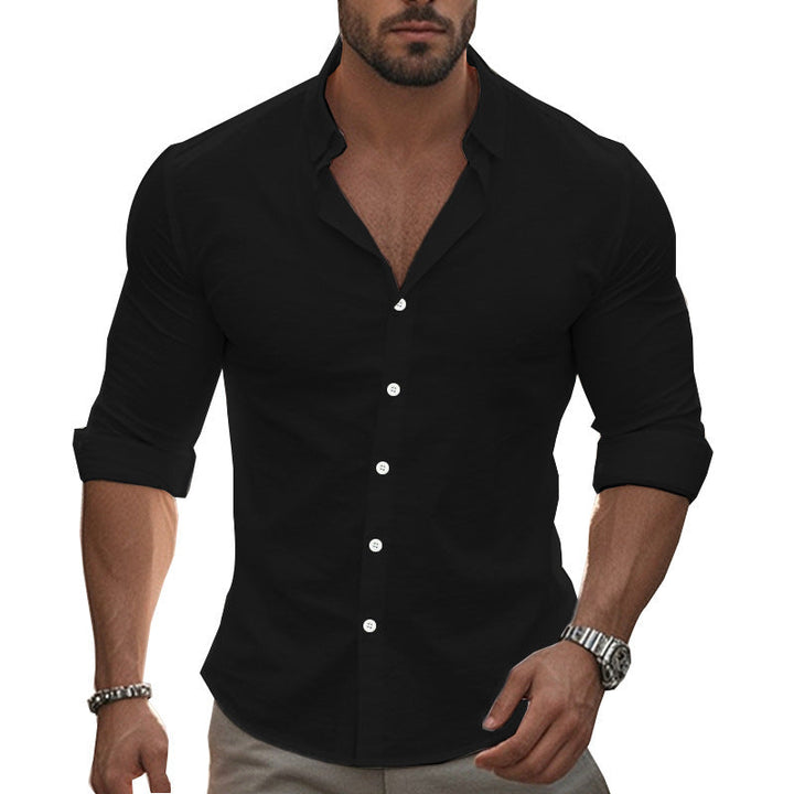 Herren Elegantes Langarmhemd mit modernem Kragen und hochwertiger Baumwollstruktur Echoarchiv