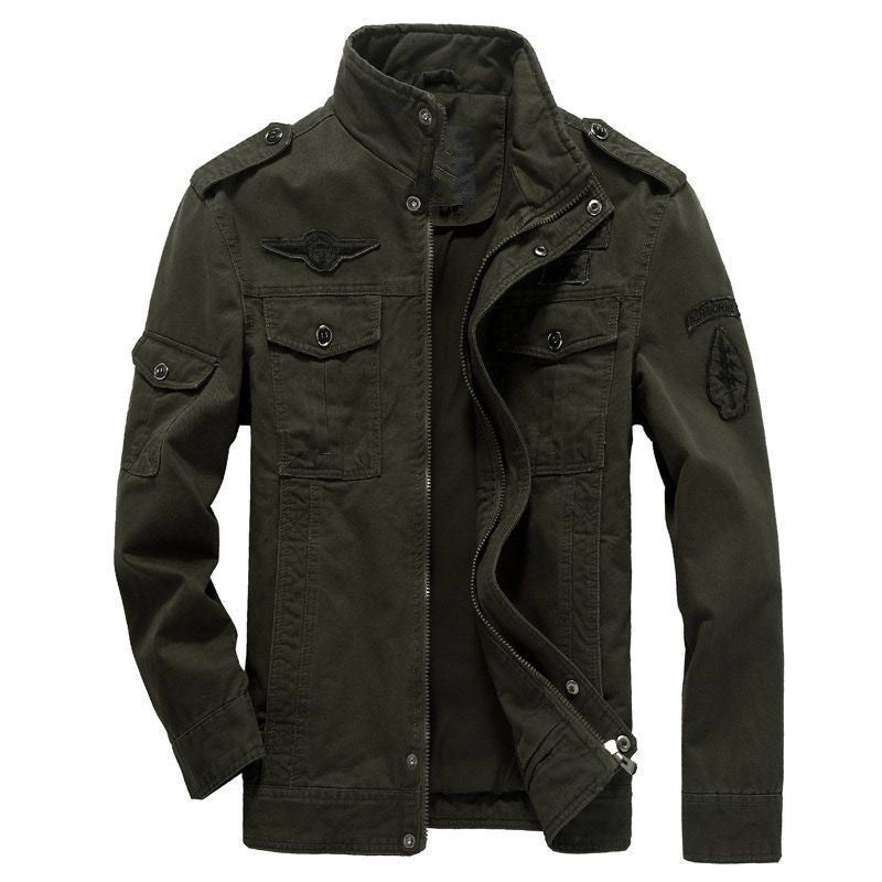 Herren Leichte Canvas-Utilityjacke im Military‑Look mit Stehkragen, Epauletten und Brustpattentaschen Echoarchiv