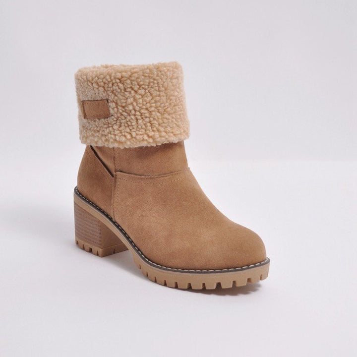 Damen nan gefütterte Kurzstiefelette mit Umschlag-Fellmanschette, Wildlederoptik und robuster Profilsohle Echo Archiv