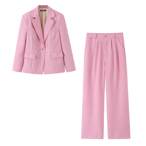 Damen Zweiteiliges Business-Set mit tailliertem Ein-Knopf-Blazer und weiter Bundfaltenhose Echo Archiv