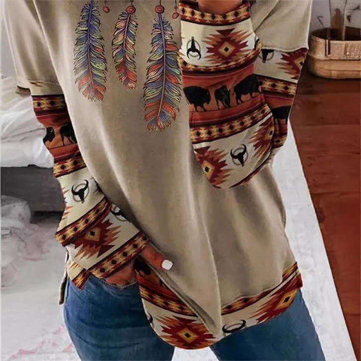 Damen Langarmshirt im Patchwork-Quilt-Design mit weichem Rundhalsausschnitt und kontrastierenden Bündchen – Élovi
