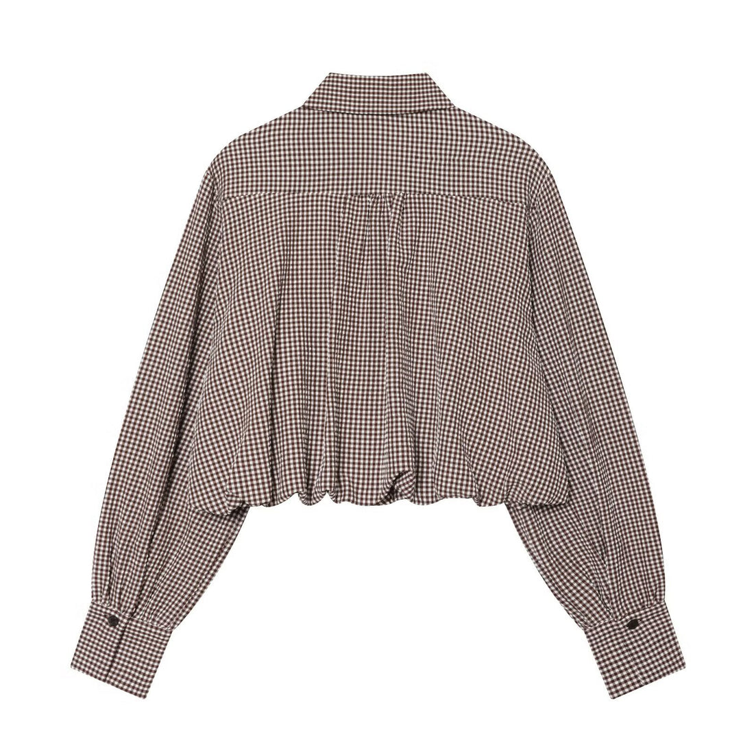 Damen Karo-Cropped-Hemdbluse mit Ballonärmeln, Brusttasche und elastischem Saum Echo Archiv