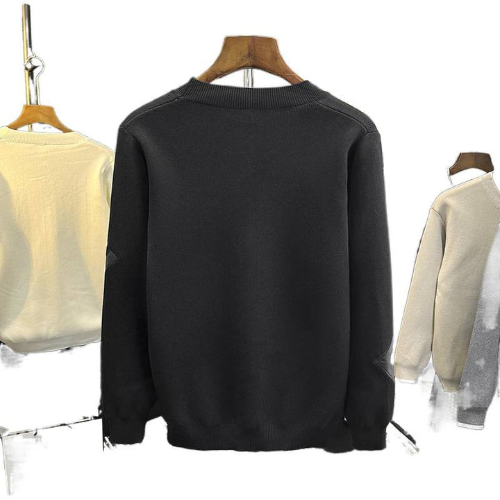 Herren Strick-Cardigan mit V‑Ausschnitt und dekorativen Puzzle‑Applikationen Echoarchiv